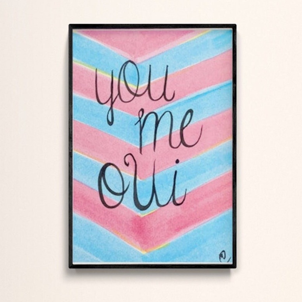 You, Me, We Art. You, Me, Oui Artwork, Original Chevron Love Painting 5”x7”
